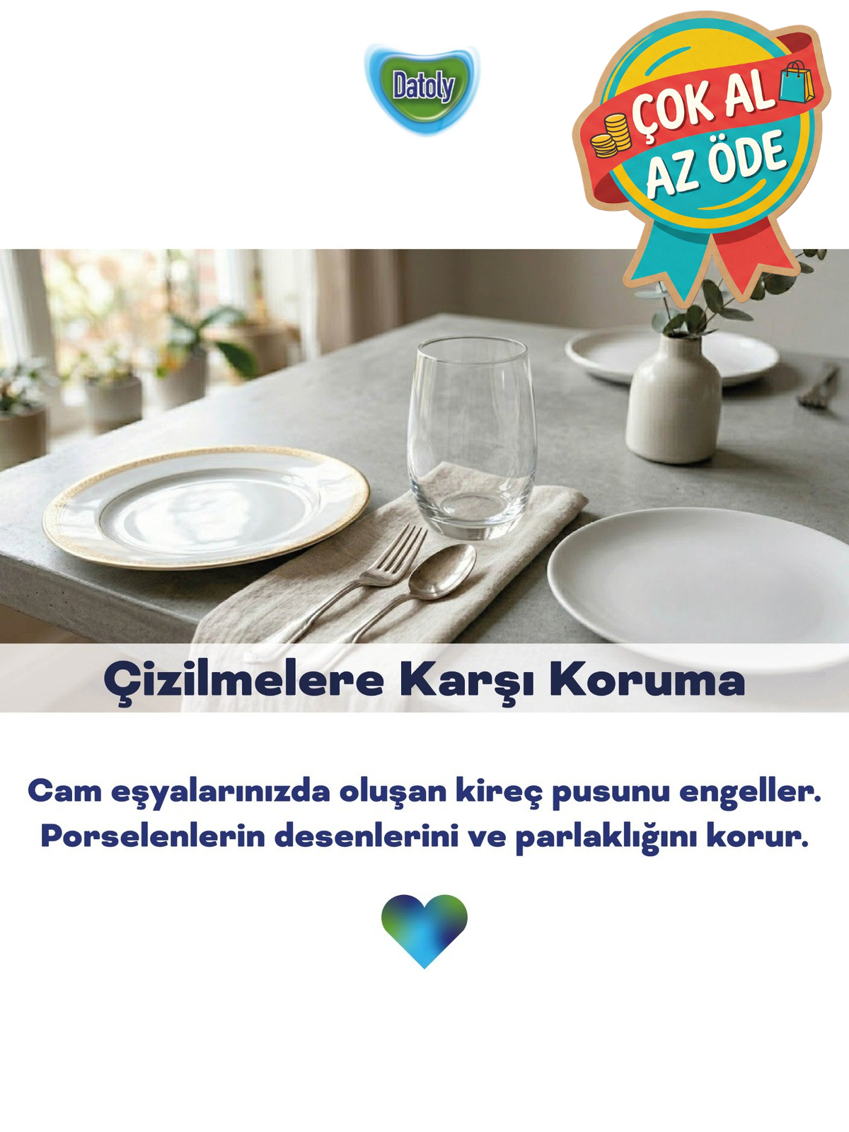 Datoly Hepsi 1 Arada Bulaşık Makinesi Tableti 50'li - Yağ Sökücü, Tuz & Parlatıcı Etkili Kireç Önleyici Deterjan
