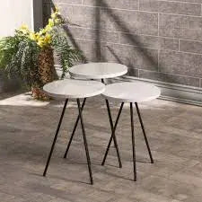 Zigon Sehpa 3 Lü Metal Ayak Beyaz