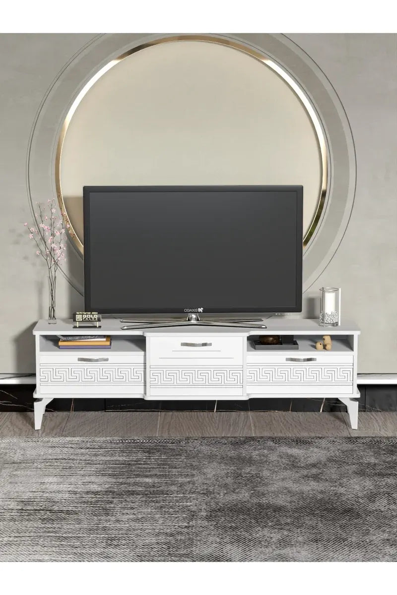 Tv Sehpası Tv Ünitesi 160 Cm Gümüş Beyaz Mistral 5073