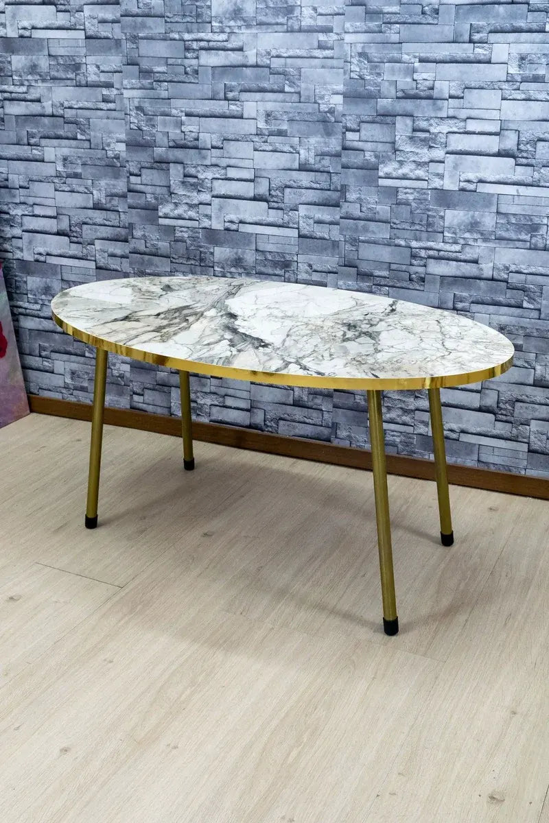 Zigon Sehpa ve Orta Sehpa Elips Altın Metal Ayak Altın Efes Set