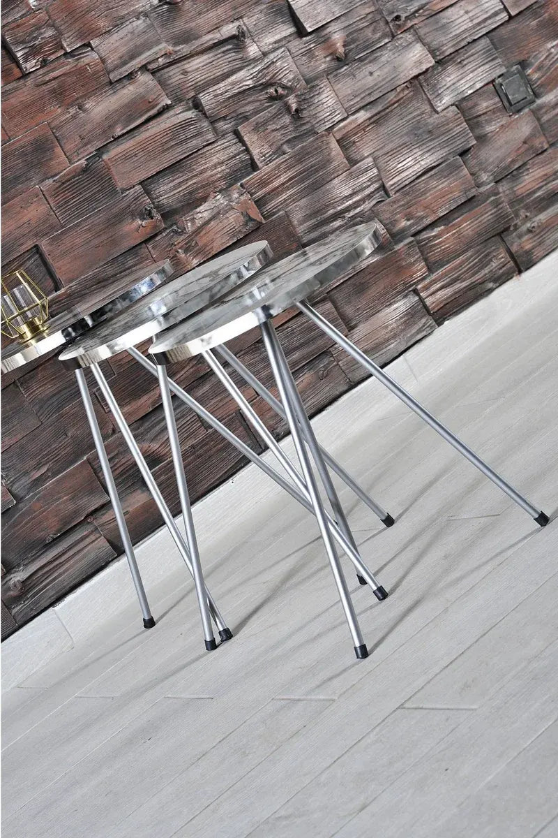 Orta Sehpa Gümüş  Elips Siyah Metal Ayak