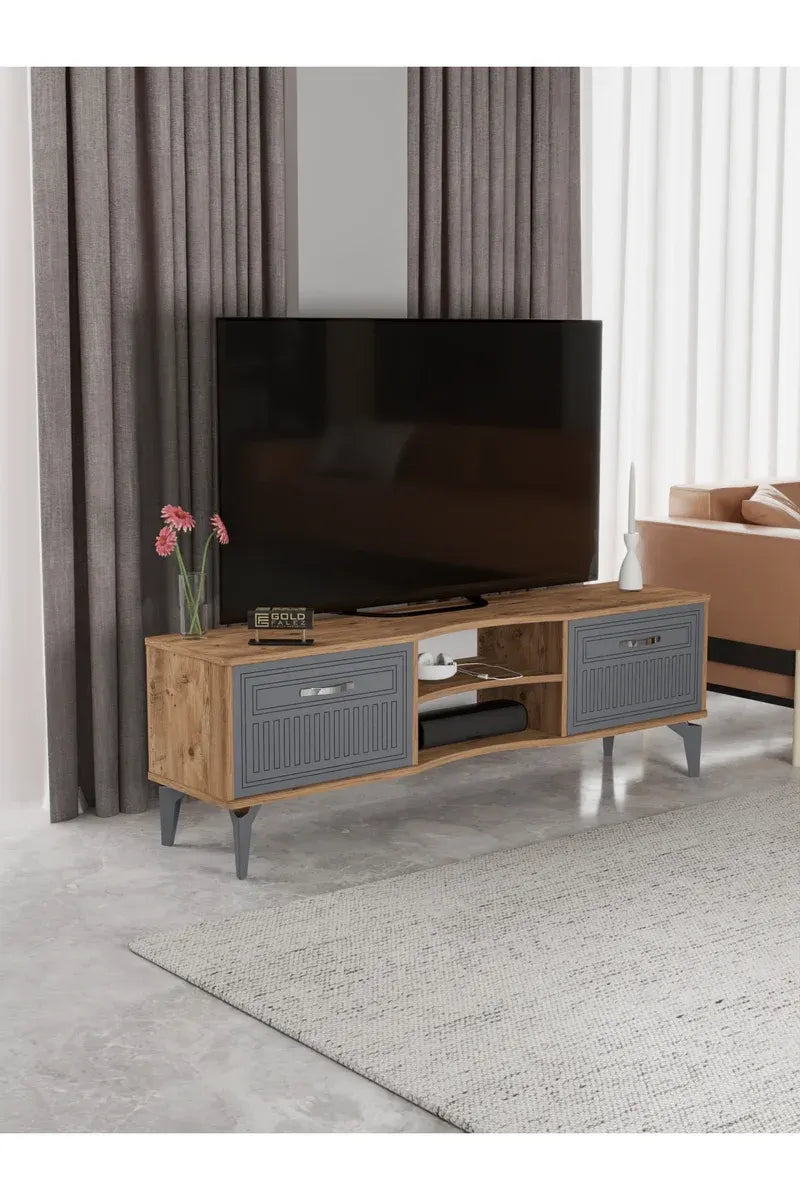 Tv Sehpası Tv Ünitesi Vera Atlantik Çam Antrasit Çizgili 5051