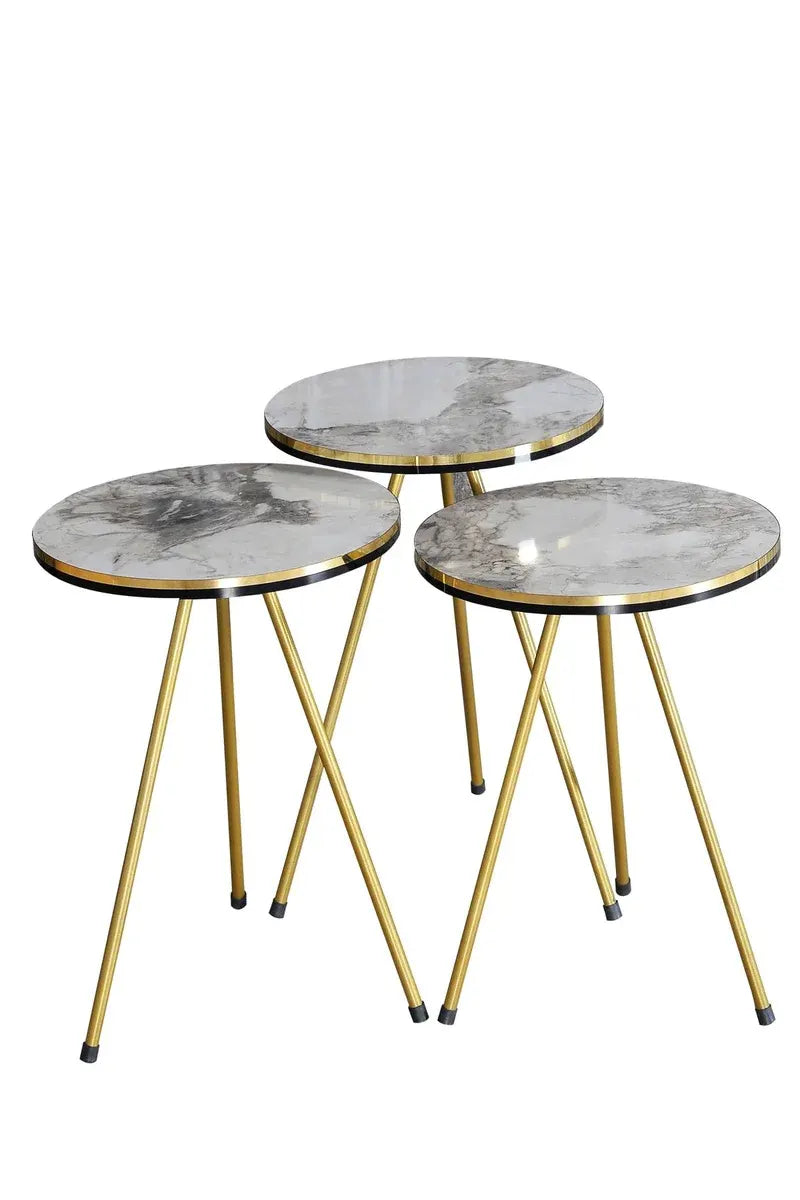 Zigon Sehpa Ve Orta Sehpa Elips Set Çift Gold Efes Metal