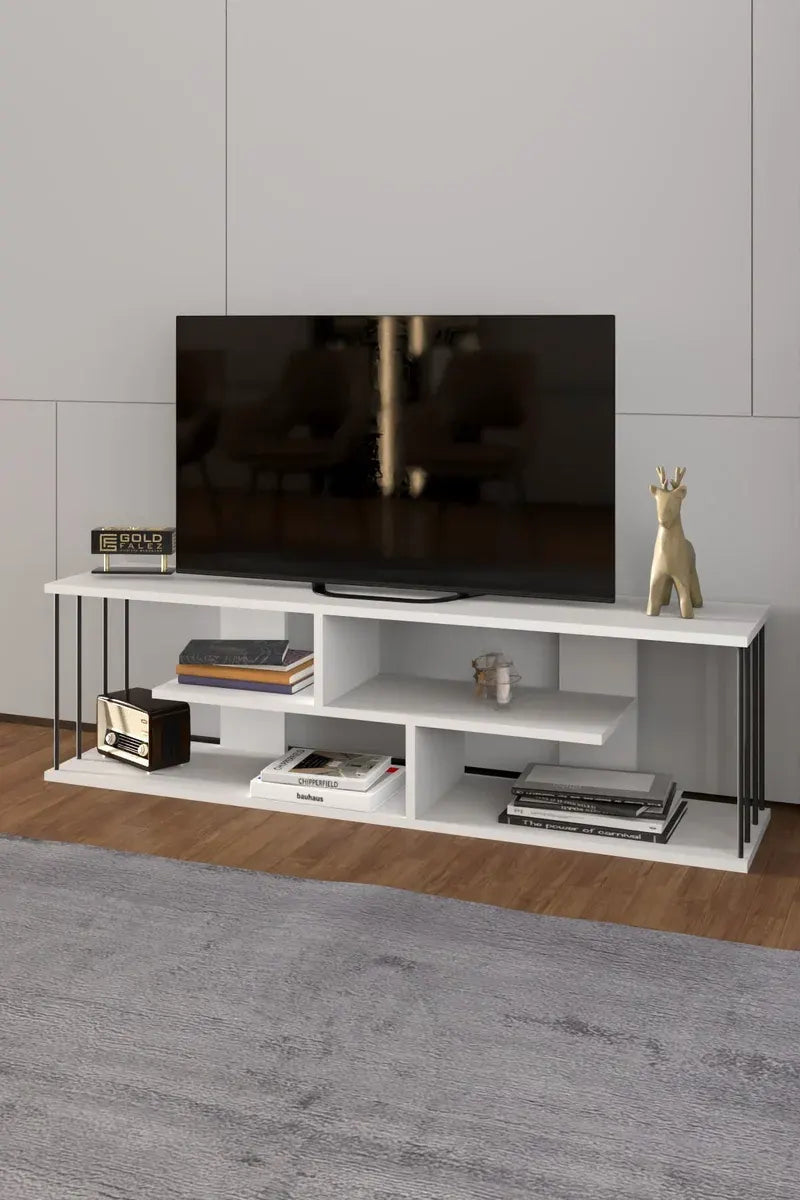 Tv Sehpası Tv Ünitesi Raflı 140 Cm Gzd Beyaz