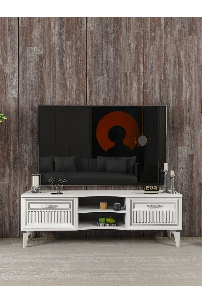 Tv Sehpası Tv Ünitesi Vera Beyaz Çizgili 5053