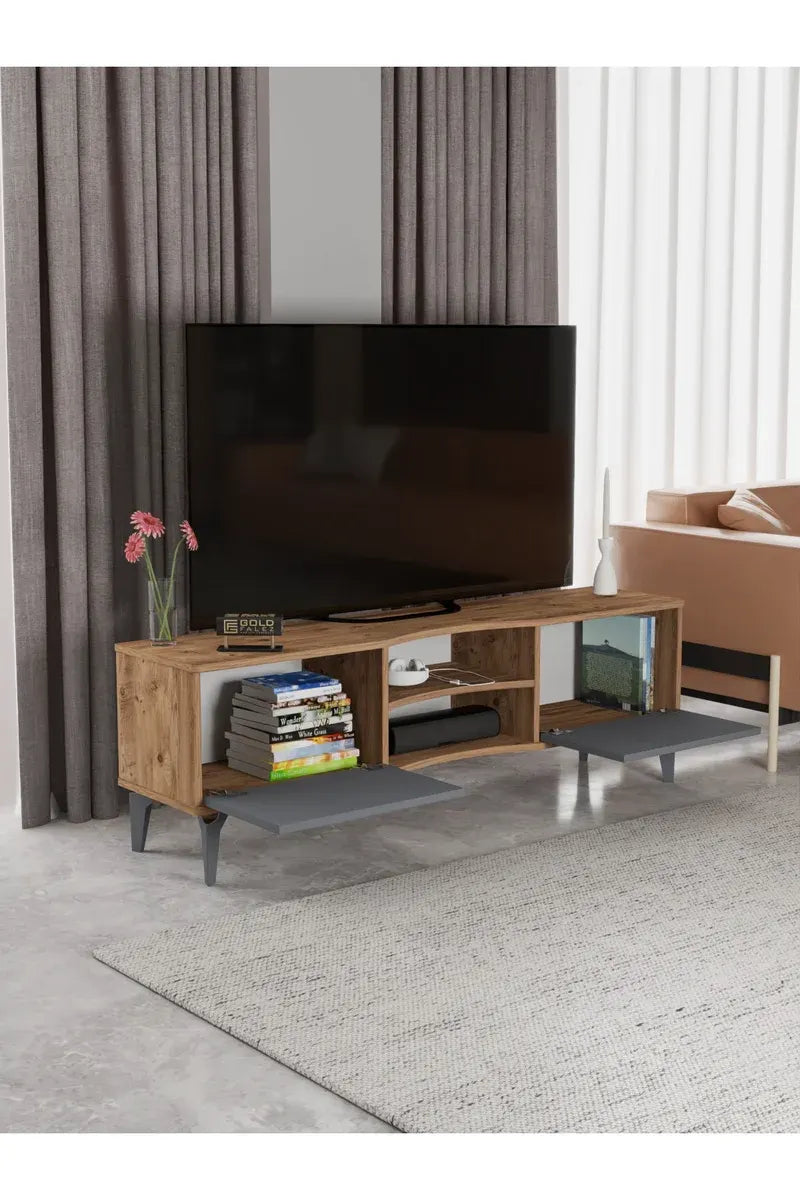 Tv Sehpası Tv Ünitesi Vera Atlantik Çam Antrasit Çizgili 5051