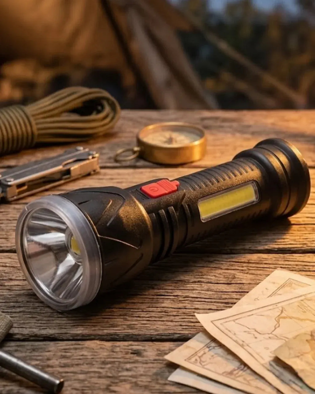 Şarjlı LED El Feneri 9 LED Güçlü Işık ve 4 Modlu Kullanım