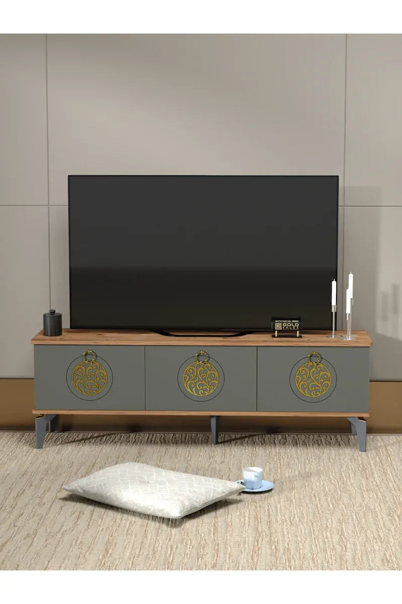 Tv Sehpası Tv Ünitesi Atlantik Çam Antrasit Gold 160 Cm Saraylı 5060