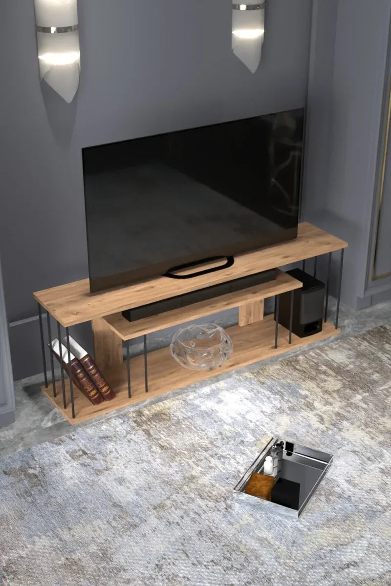 Tv Sehpası Tv Ünitesi Raflı 140 Cm Gzd Plus Atlantik Çam
