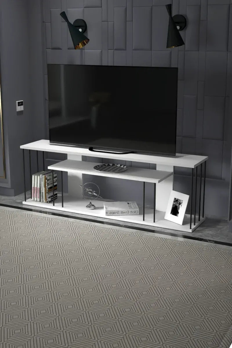 Tv Sehpası Tv Ünitesi Raflı 140 Cm Gzd Plus Beyaz