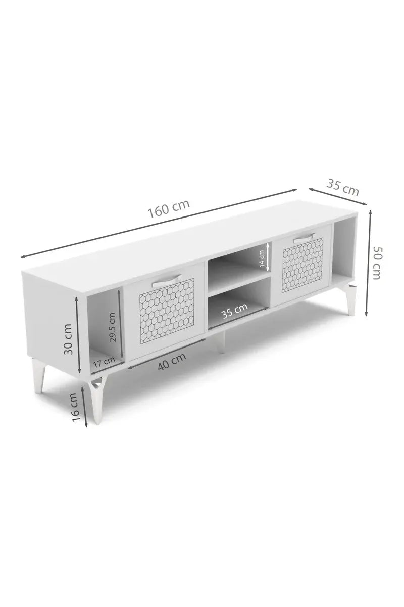 Tv Sehpası Tv Ünitesi Beyaz Gümüş 160 Cm Linya 5043