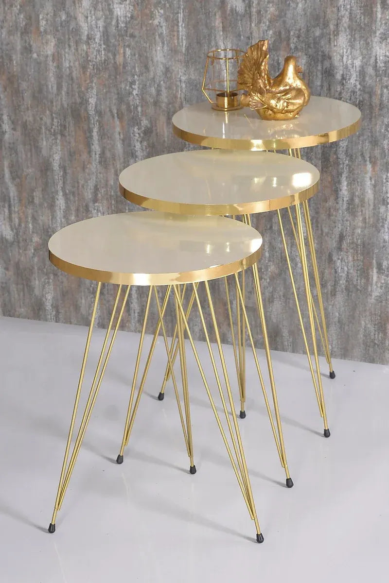 Zigon Sehpa Ve Orta Sehpa Kr Set Gold Krem Tel