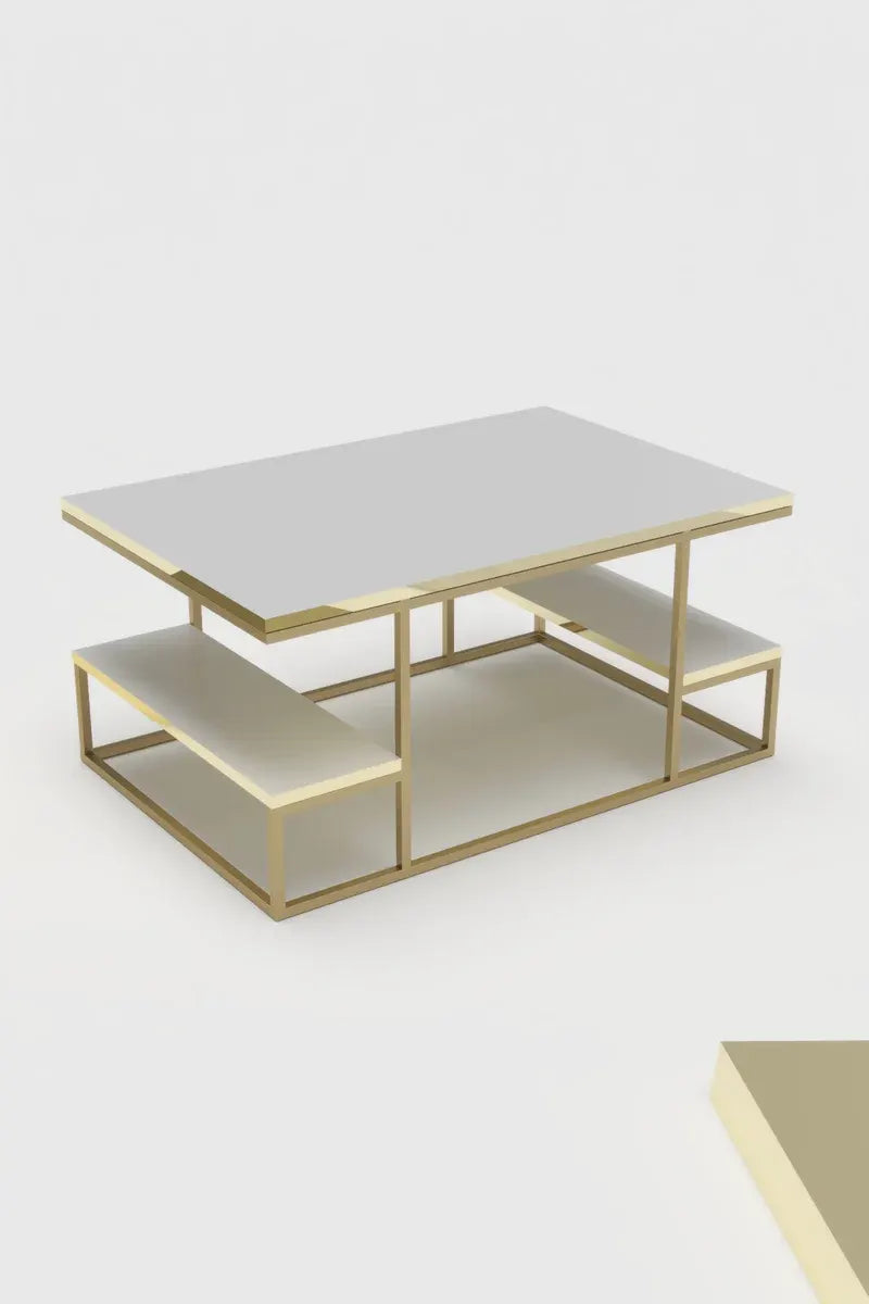 Orta Sehpa Delux Raflı Gold Beyaz