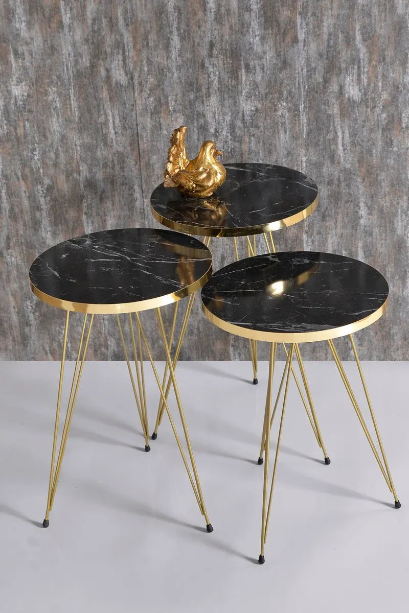 Zigon Sehpa Ve Orta Sehpa Kr Set Gold Bendir Tel