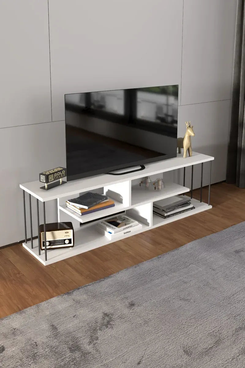 Tv Sehpası Tv Ünitesi Raflı 140 Cm Gzd Beyaz