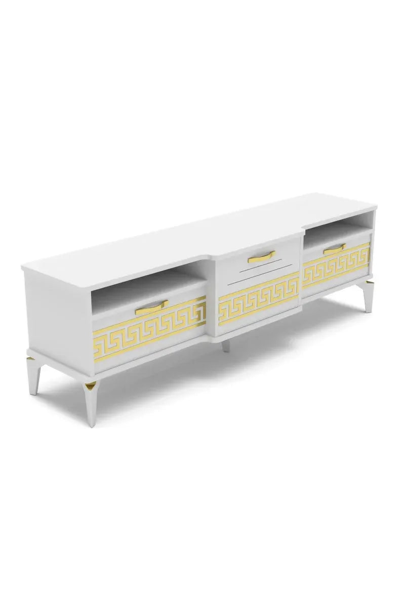 Tv Sehpası Tv Ünitesi 160 Cm Gold Beyaz Mistral 5072