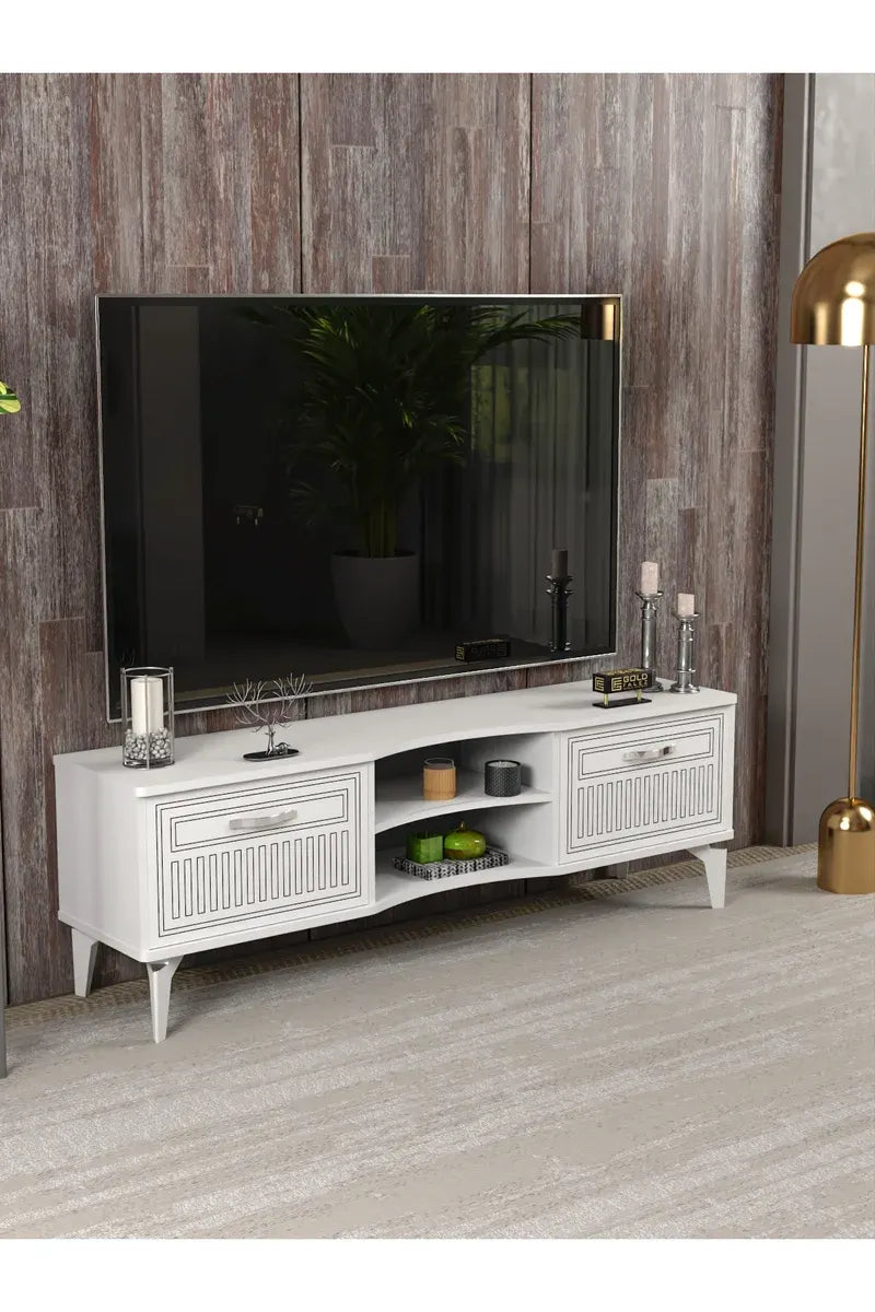 Tv Sehpası Tv Ünitesi Vera Beyaz Çizgili 5053