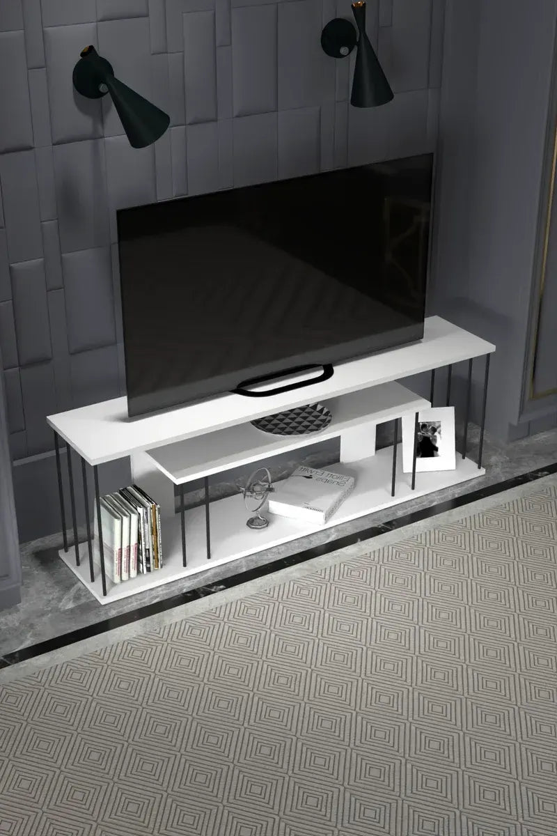 Tv Sehpası Tv Ünitesi Raflı 140 Cm Gzd Plus Beyaz