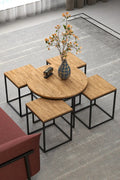 Orta Sehpa Ve Zigon Sehpa Oval Lüx 5'Li Set Atlantik Çam