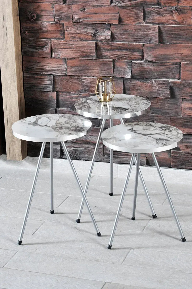 Zigon Sehpa ve Orta Sehpa Elips Gümüş Metal Ayak Gümüş Efes Set