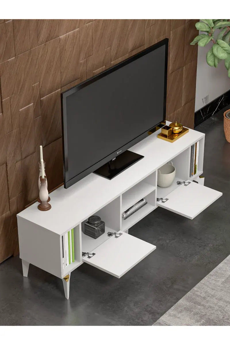Tv Sehpası Tv Ünitesi Beyaz Gold 160 Cm Linya 5042