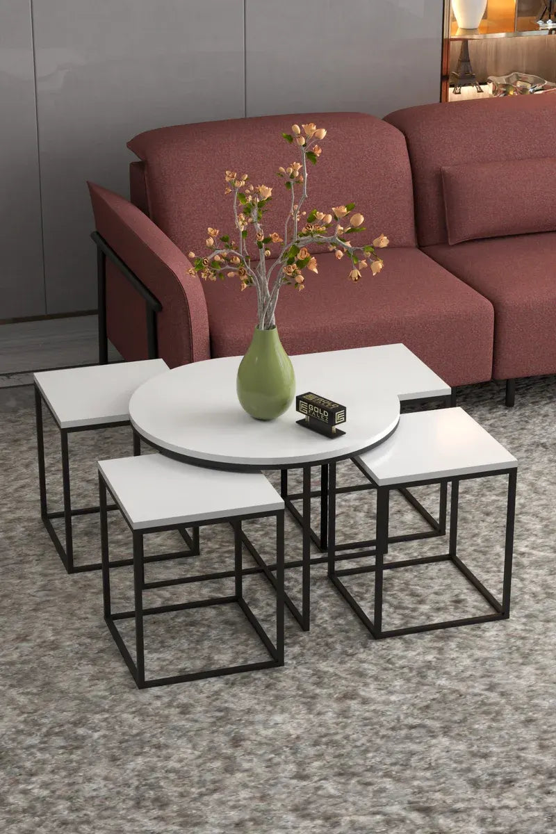 Orta Sehpa Ve Zigon Sehpa Oval Lüx 5'Li Set Beyaz