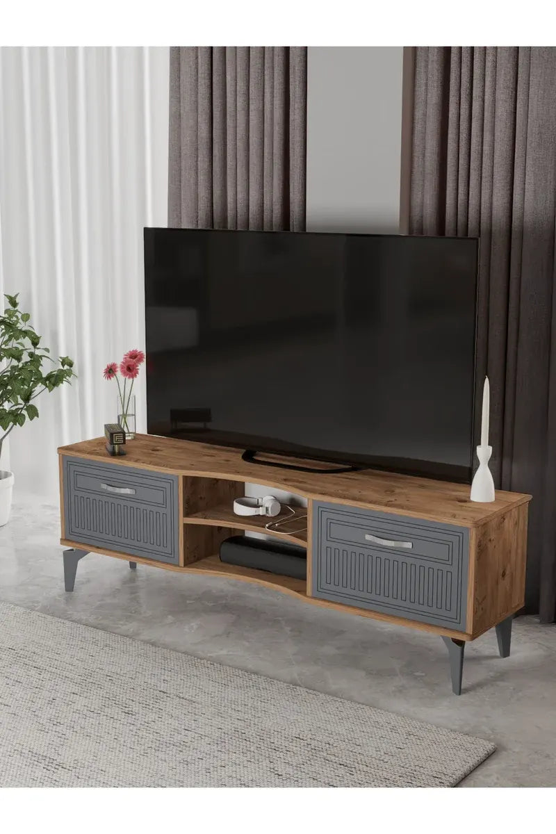Tv Sehpası Tv Ünitesi Vera Atlantik Çam Antrasit Çizgili 5051