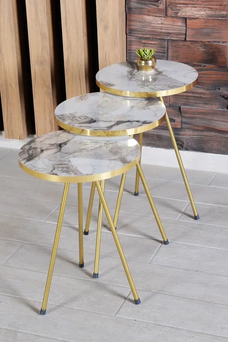Zigon Sehpa ve Orta Sehpa Elips Altın Metal Ayak Altın Efes Set