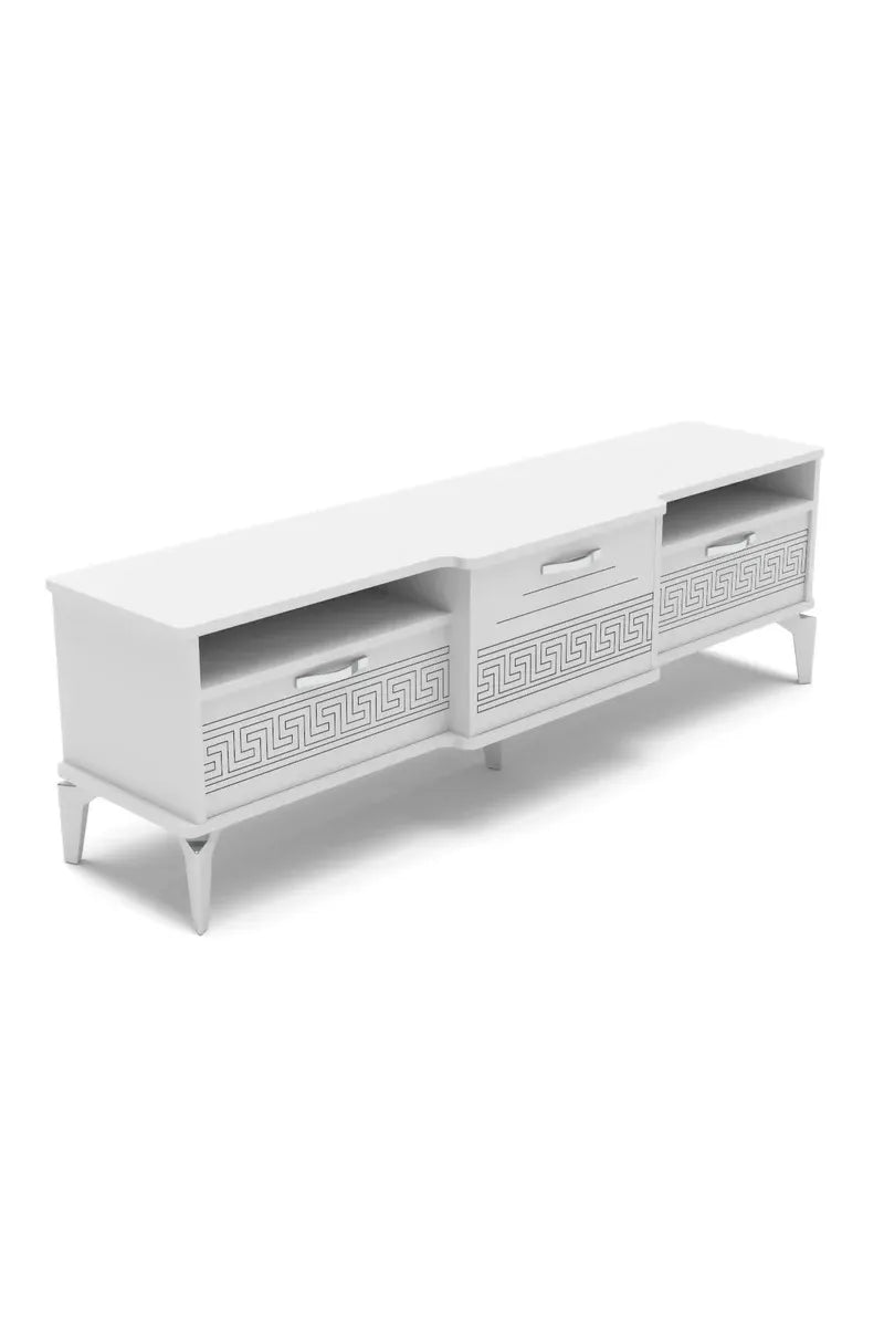Tv Sehpası Tv Ünitesi 160 Cm Gümüş Beyaz Mistral 5073
