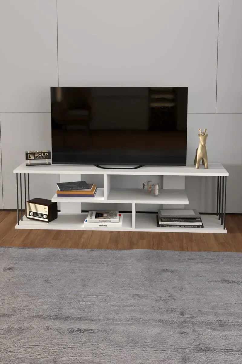 Tv Sehpası Tv Ünitesi Raflı 140 Cm Gzd Beyaz