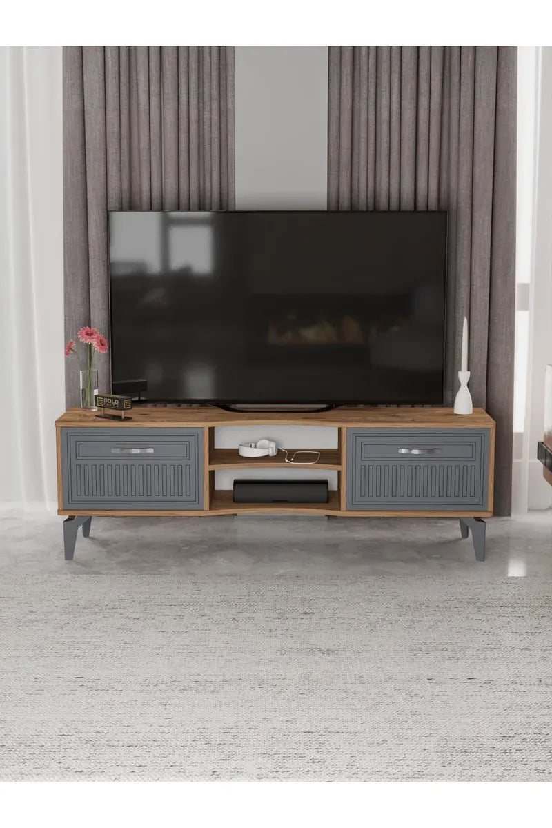 Tv Sehpası Tv Ünitesi Vera Atlantik Çam Antrasit Çizgili 5051