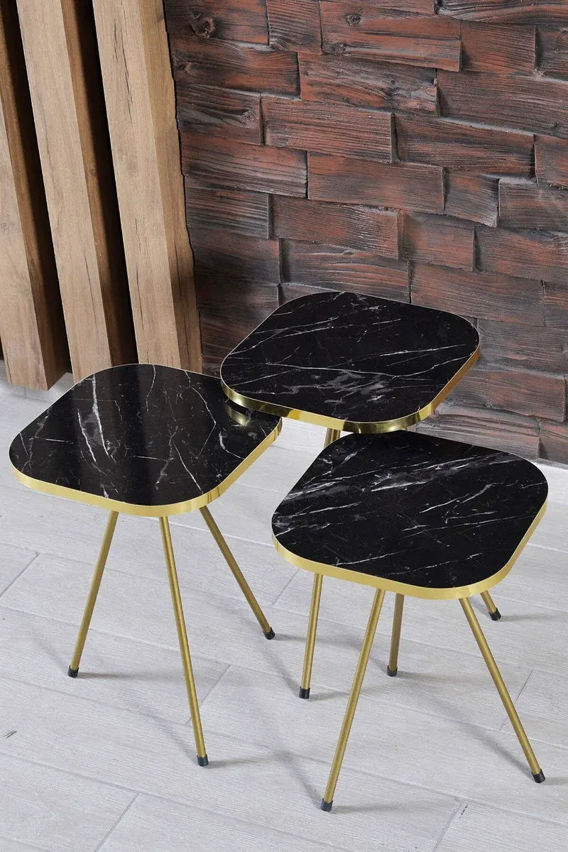 Zigon Sehpa Ve Orta Sehpa Kombin Set Altın Bendir 3201