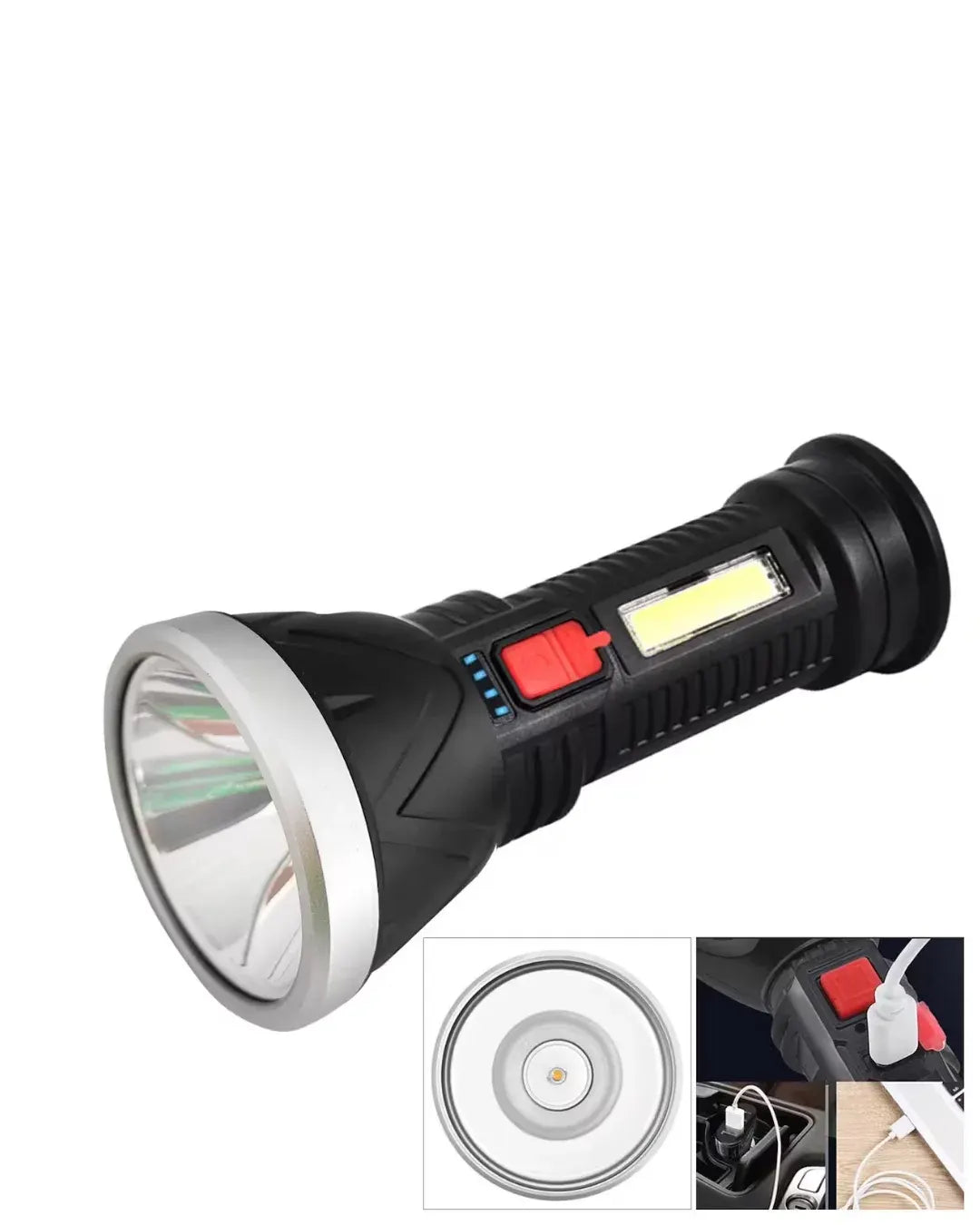 Şarjlı LED El Feneri 9 LED Güçlü Işık ve 4 Modlu Kullanım