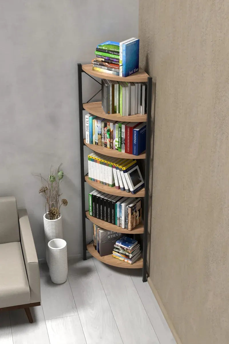 Kitaplık Çiçeklik 6 Raflı Ceviz Çok Amaçlı Stand Altı Bölmeli 160*30*43