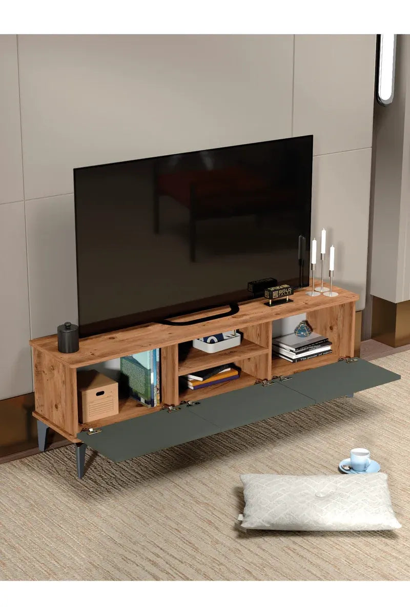 Tv Sehpası Tv Ünitesi Atlantik Çam Antrasit Gold 160 Cm Saraylı 5060