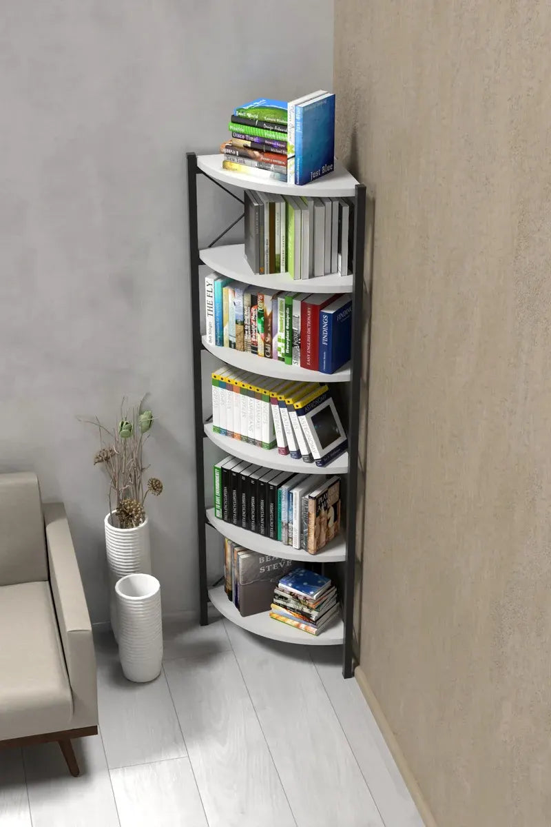 Kitaplık Çiçeklik 6 Raflı Beyaz Çok Amaçlı Stand Altı Bölmeli 160*30*43