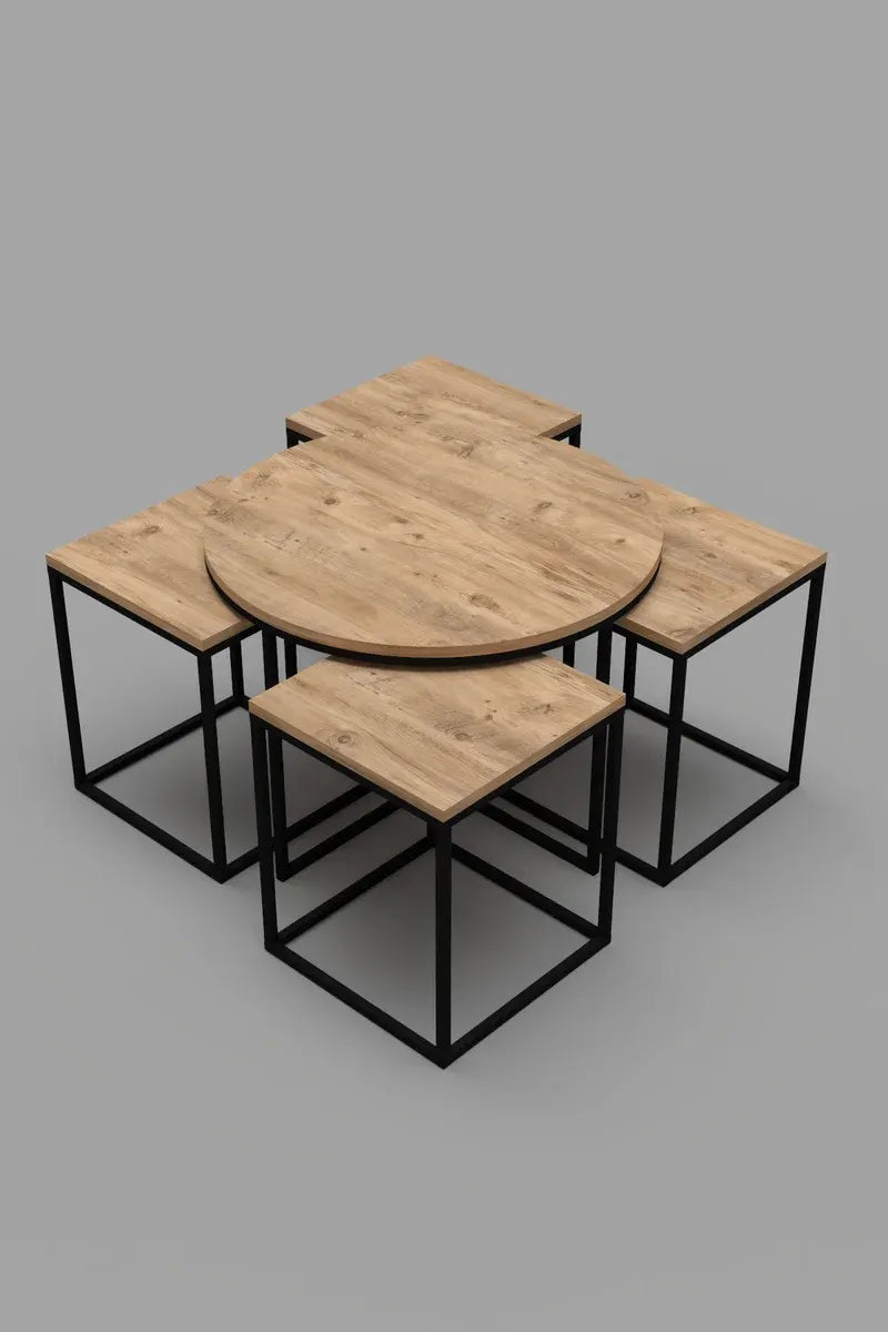 Orta Sehpa Ve Zigon Sehpa Oval Lüx 5'Li Set Atlantik Çam
