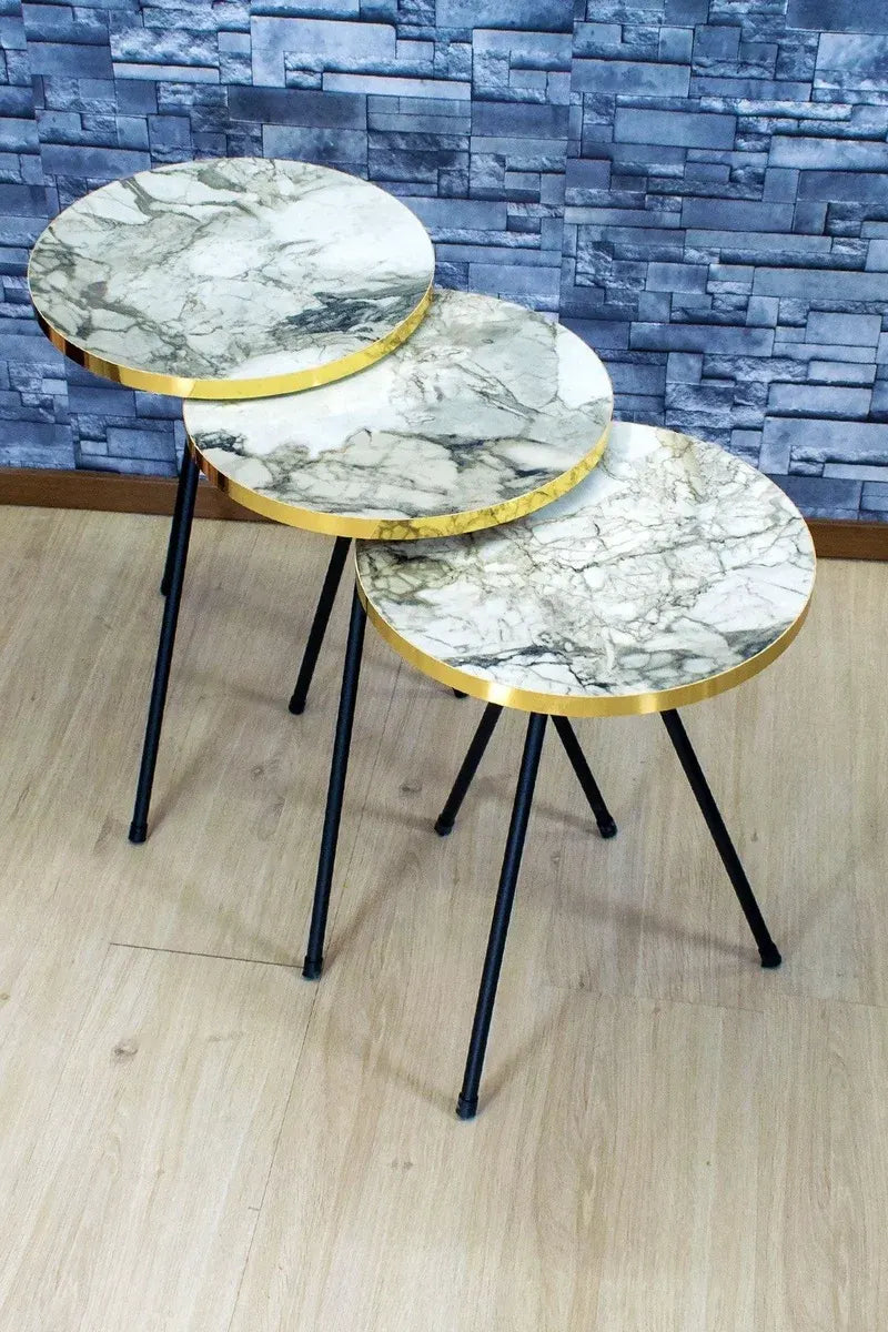 Zigon Sehpa Ve Orta Sehpa Elips Siyah Metal Ayak Altın Efes Set