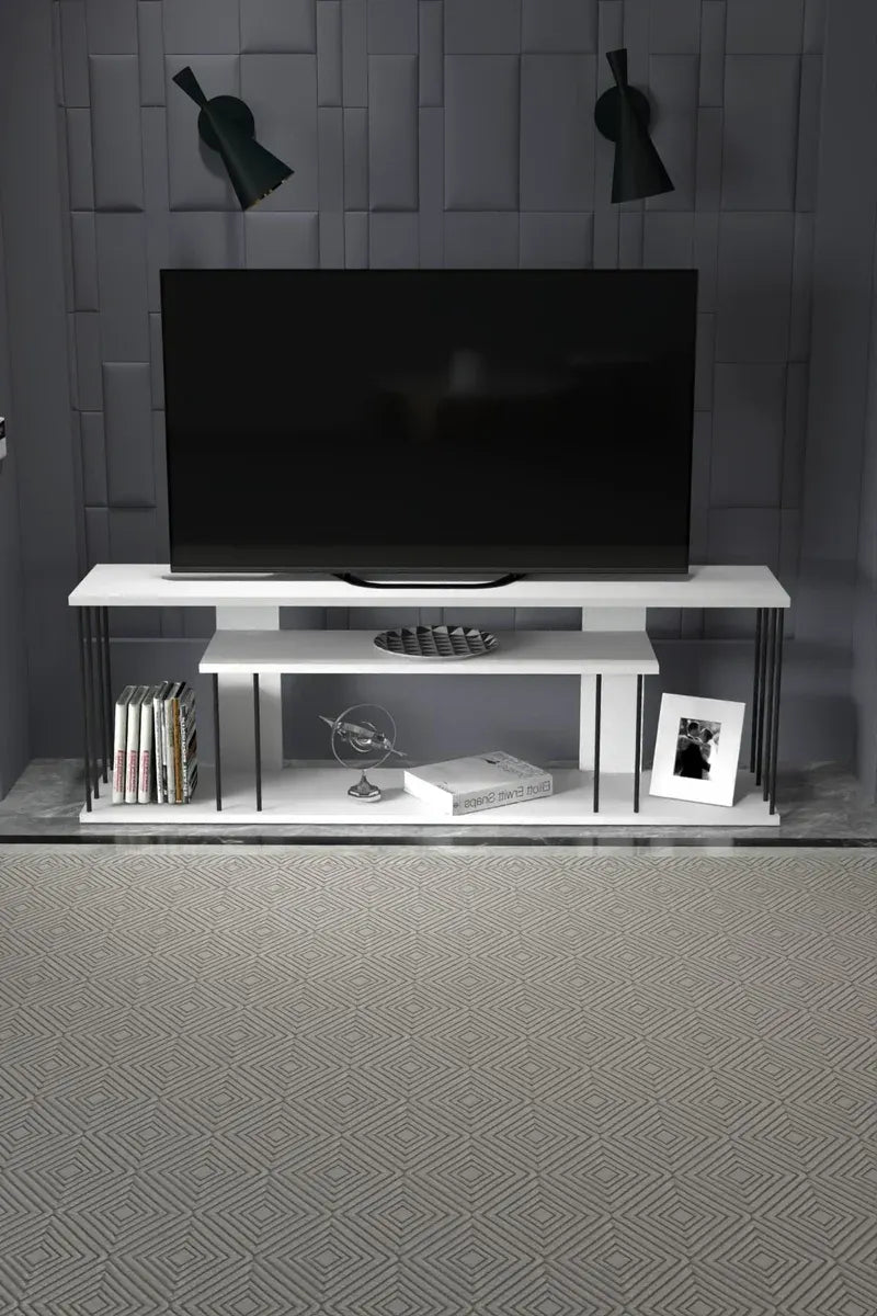 Tv Sehpası Tv Ünitesi Raflı 140 Cm Gzd Plus Beyaz